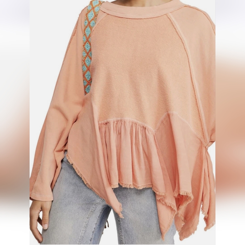 Free People Gold Duster Pullover Oversize Slouchy Asymmetric S Bermuda Sands NWT - Picture 13 of 14